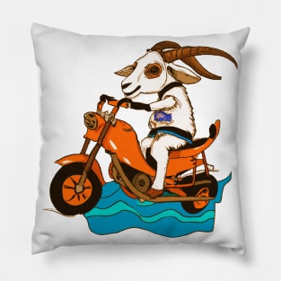 A goat rides on a motorcycle version 2 Pillow