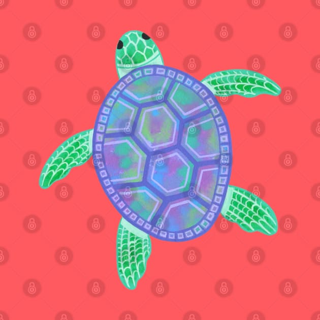 Turtle illustration with purple, green, blue marbled shell by NashTheArtist