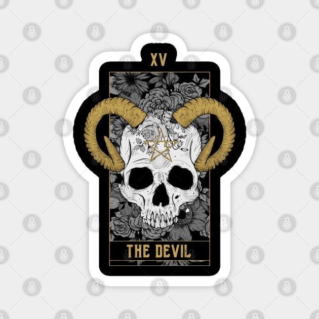 The Devil Tarot Card Skull Magnet by Jess Adams