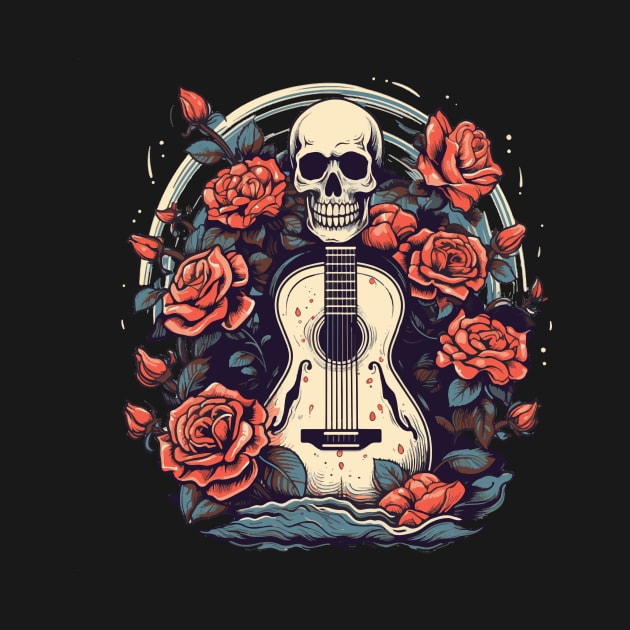 Skull with a Guitar and Flowers by TOKEBI