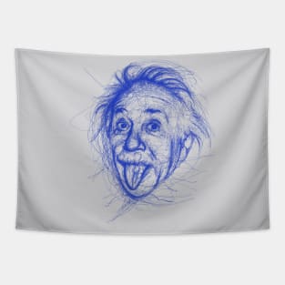 Albert Einstein Blue Lines Scribble Art Tapestry