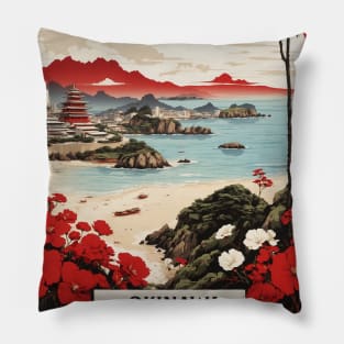 Okinawa Japan Travel Vintage Tourism Poster Pillow