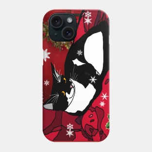 Cute Tuxedo cat wishing Merry Christmas or Merry Catmas collage  Copyright TeAnne Phone Case