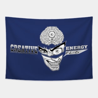 WEIRDO - Creative Energy Flo - Face - Black and White - Navy Blue Tapestry