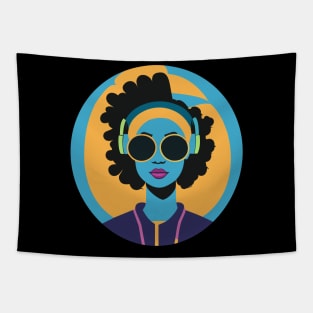 80s popart black girl, vibrant colors, face only Tapestry