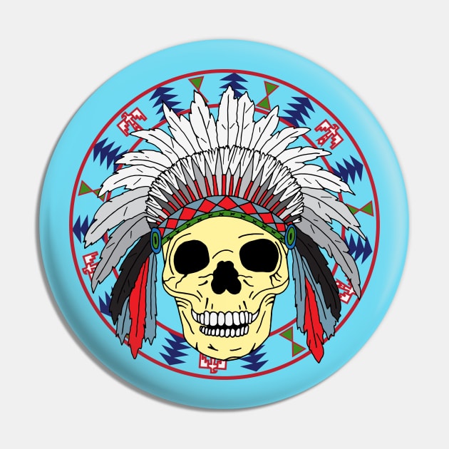 Sioux Native American Indian Skull in Headdress Pin by HotHibiscus
