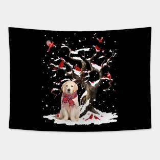 Golden Retriever Scarf Cardinal Snow Christmas Tapestry