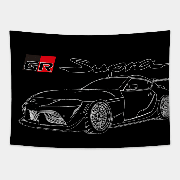 TOYOTA SUPRA A90 LINE ART Tapestry by cowtown_cowboy