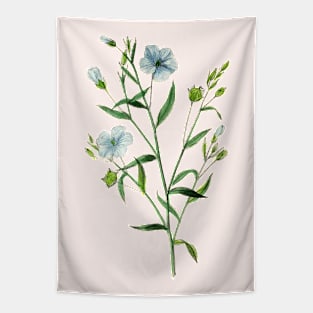 Blooming Blue Flax Plant Vintage Botanical Illustration Tapestry