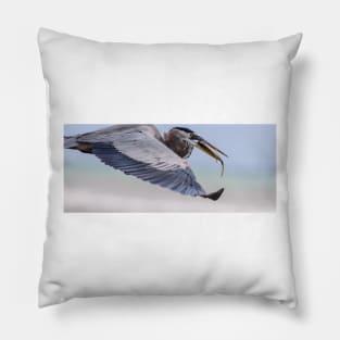 Caught By Surprise - Great Blue Heron with Fish Pillow