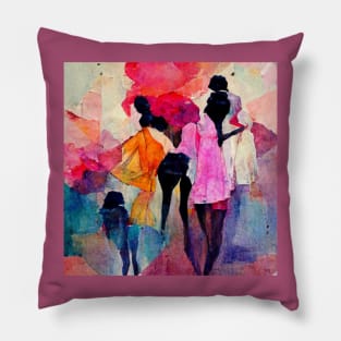 Abstract design of ladies wearing colorful dresses. Pillow