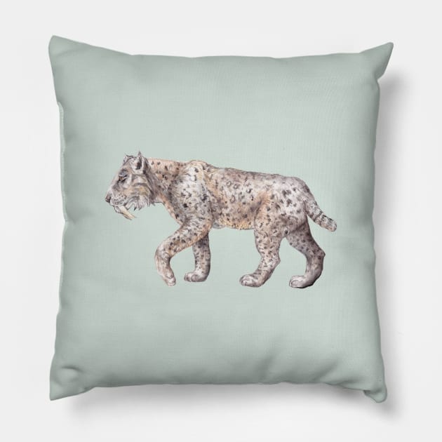 Saber Tooth Tiger Watercolor Pillow by wanderinglaur