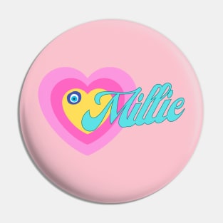 Millie in Colorful Heart Illustration Pin