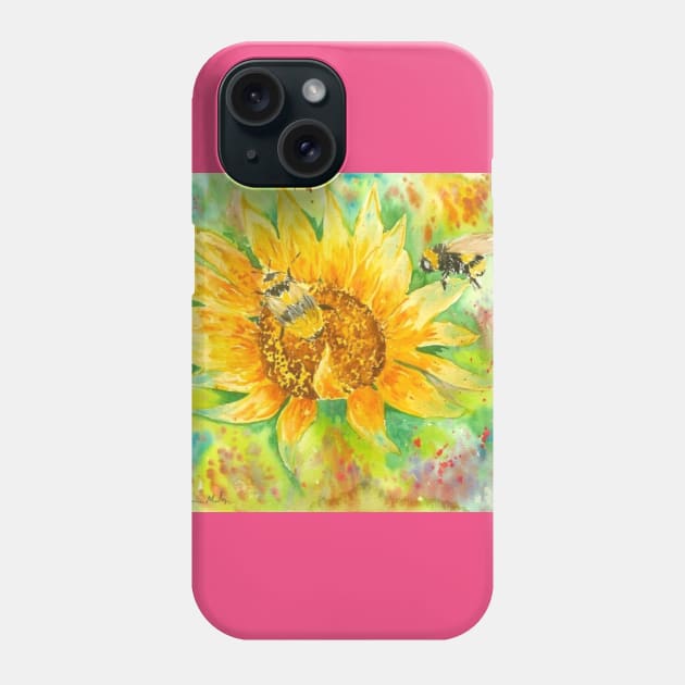 Bumble bees on a Sunflower Phone Case by Casimirasquirkyart