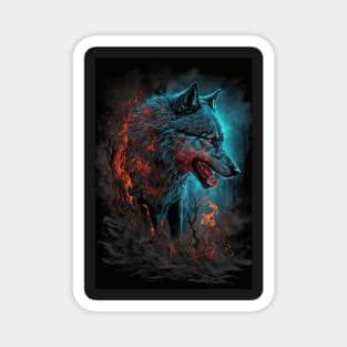 Wolf with orange and blue spark Magnet