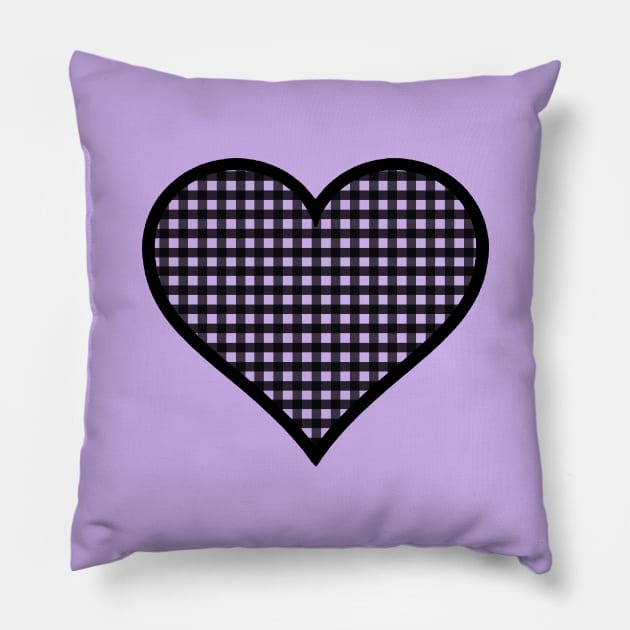 Light Purple and Black Gingham Heart Pillow by bumblefuzzies