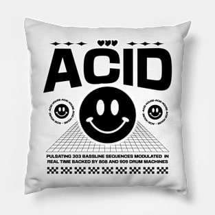 ACID HOUSE  - 3 Smiley's side by side (black) Pillow