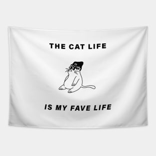 The Cat Life is My Fave Life Black and White Tapestry