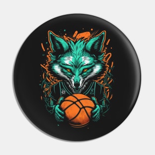 Neon Fox Basketball Player Retro 80s Ball Sports Pin