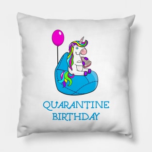 Happy quarantine birthday unicorn with cake and balloon Pillow