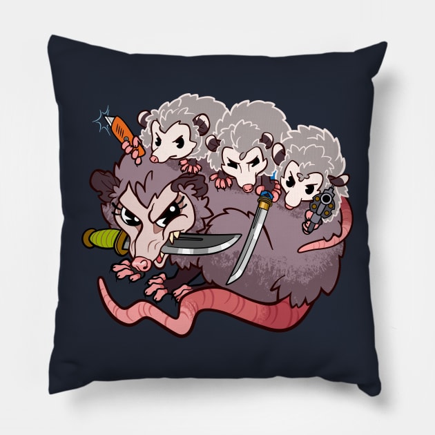 Armed Possums ~ Mama and Baby Opossums with Weapons Pillow by CTKR Studio