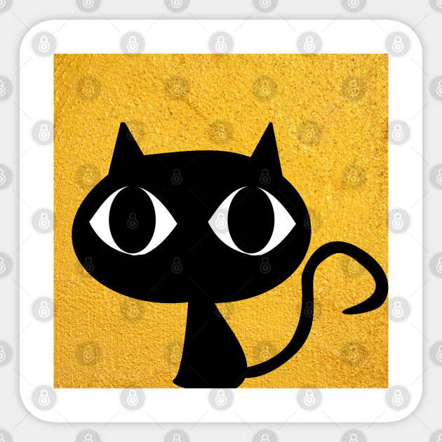 A Cute Black Cat Starring With Big Popped Eyes Cat Sticker