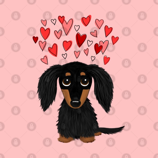 Cute Dog | Black and Tan Longhaired Dachshund with Hearts by Coffee Squirrel