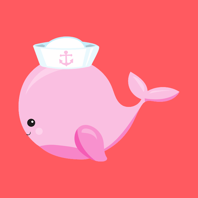 Sailor Whale, Cute Whale, Little Whale, Pink Whale by Jelena Dunčević