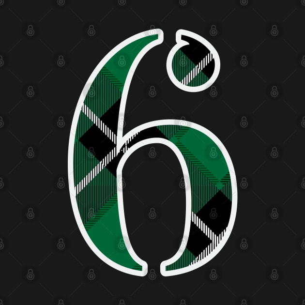 6 Sports Jersey Number Green Black Flannel by Design_Lawrence