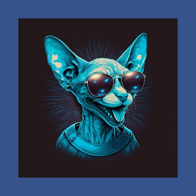 Illustration of a sphinx cat with tongue sticking out and glasses by KOTYA