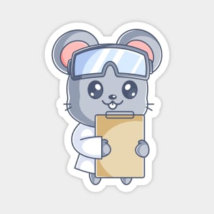 Cute mouse scientist with clipboard cartoon Magnet