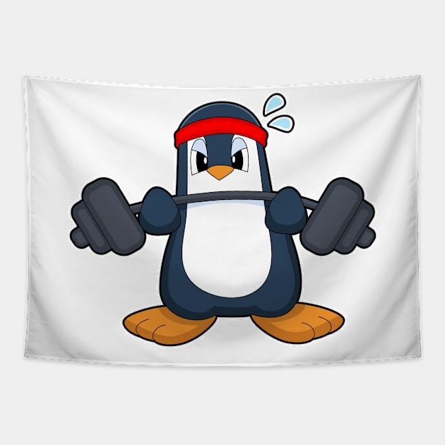 Penguin Strength training Dumbbell Tapestry by Markus Schnabel