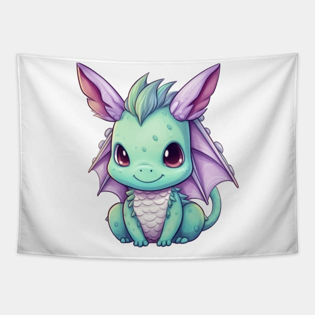 Kawaii Japanese Dragon Drawing Tapestry by FluffigerSchuh