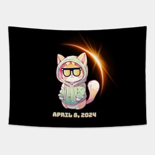 Chibi Cat SOlar Eclipse 2024 Tapestry