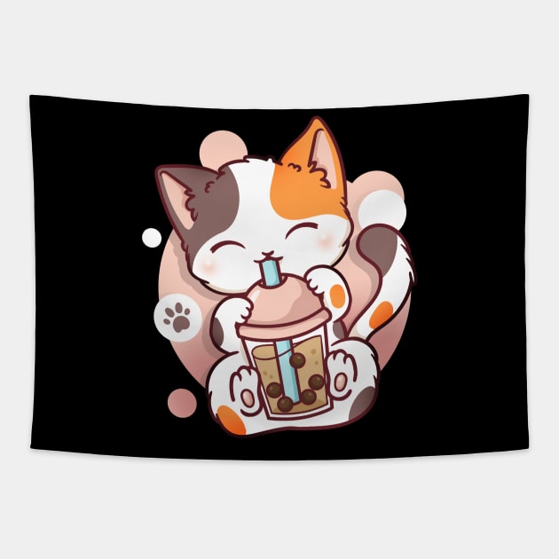 Cat Boba Bubble Tea Anime Kawaii Neko Tapestry by CreativeGiftShop
