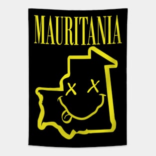 Vibrant Mauritania Africa x Eyes Happy Face: Unleash Your 90s Grunge Spirit! Smiling Squiggly Mouth Dazed Smiley Face Tapestry
