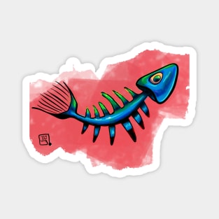 blue fishbone on red background Magnet