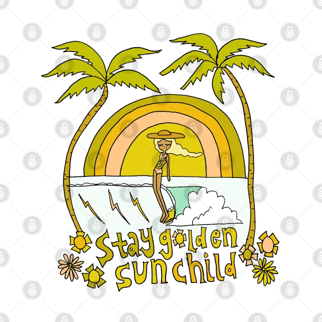 stay golden sun child lady slider retro surf art by surfy birdy by surfybirdy