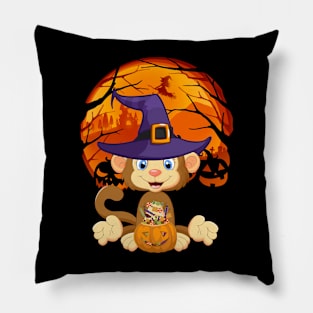 Monkey pumpkin witch Pillow