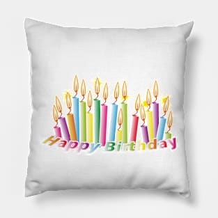 Rainbow birthday candles with happy birthday Pillow