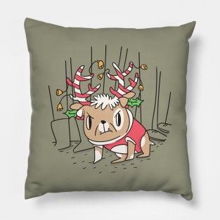 Angry Reindeer Dog In Christmas Decor Pillow