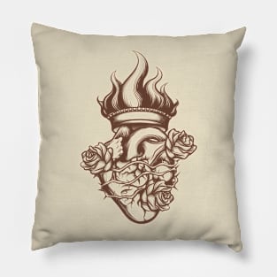 Sacred Heart Engraving Illustration Pillow