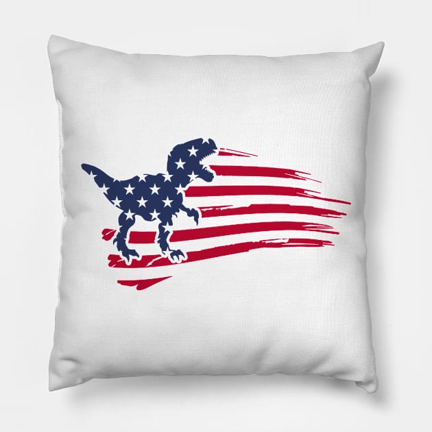 4th Of July Dinosaur Amerisaurus T Rex USA American Flag Pillow by Studio Hues