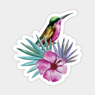 Watercolor Tropical Jungle Hummingbird with Palm Trees Magnet