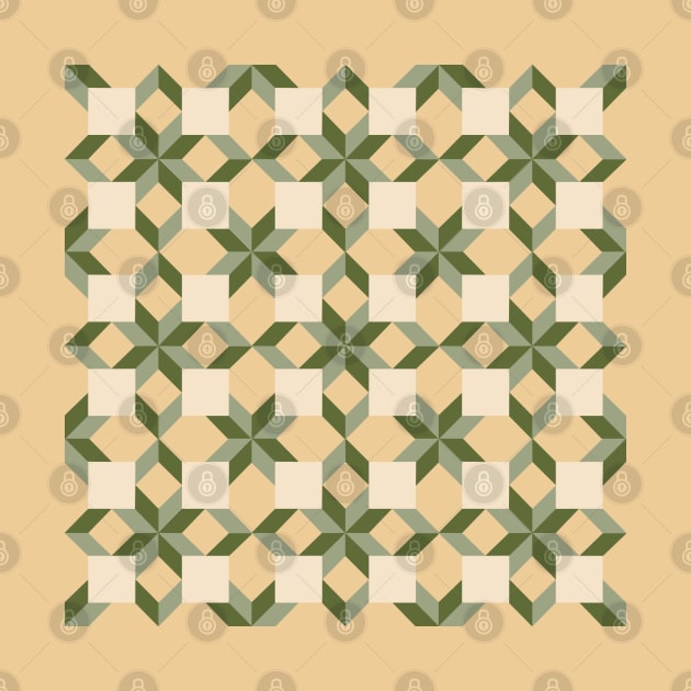 Cream and Green West Virginia Patchwork Pattern by Nuletto