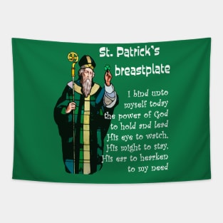 St. Patrick's breastplate prayer and Image for green and dark backgrounds Tapestry