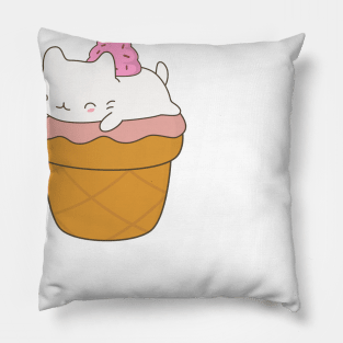 Kawaii Ice Cream Cat Dessert T-Shirt Pillow