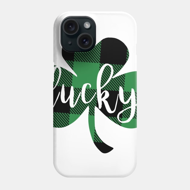 Green Buffalo Plaid Lucky Clover Phone Case by DesignOnEarth