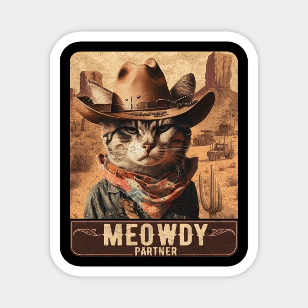 Meowdy Partner Country Music Meowdy Funny Music Cat Cowboy Hat Magnet by Lisa L. R. Lyons