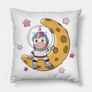 Cute Unicorn Astronaut sitting on the moon Pillow